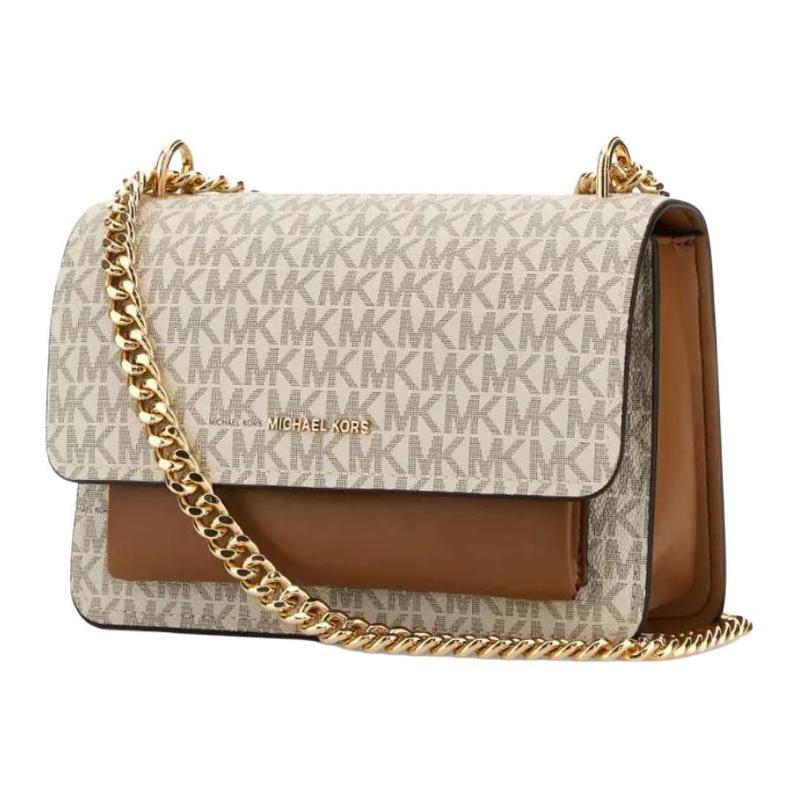 Michael Kors Clair Brand Logo Letter Print Canvas Shoulder Bag Crossbody Bag Women's Beige