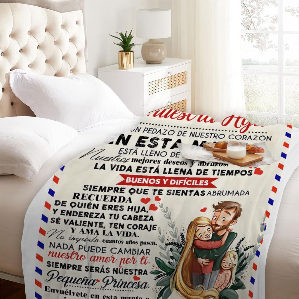 1pc Flannel Blanket A Heartwarming Gift To My Daughter Warm Comfortable Blanket for Home Bedroom Decor Full of Love In Spanish