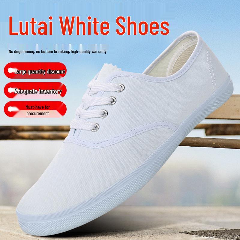 Lutai Unisex White Canvas Lace-Up Casual Gym & Work Shoes
