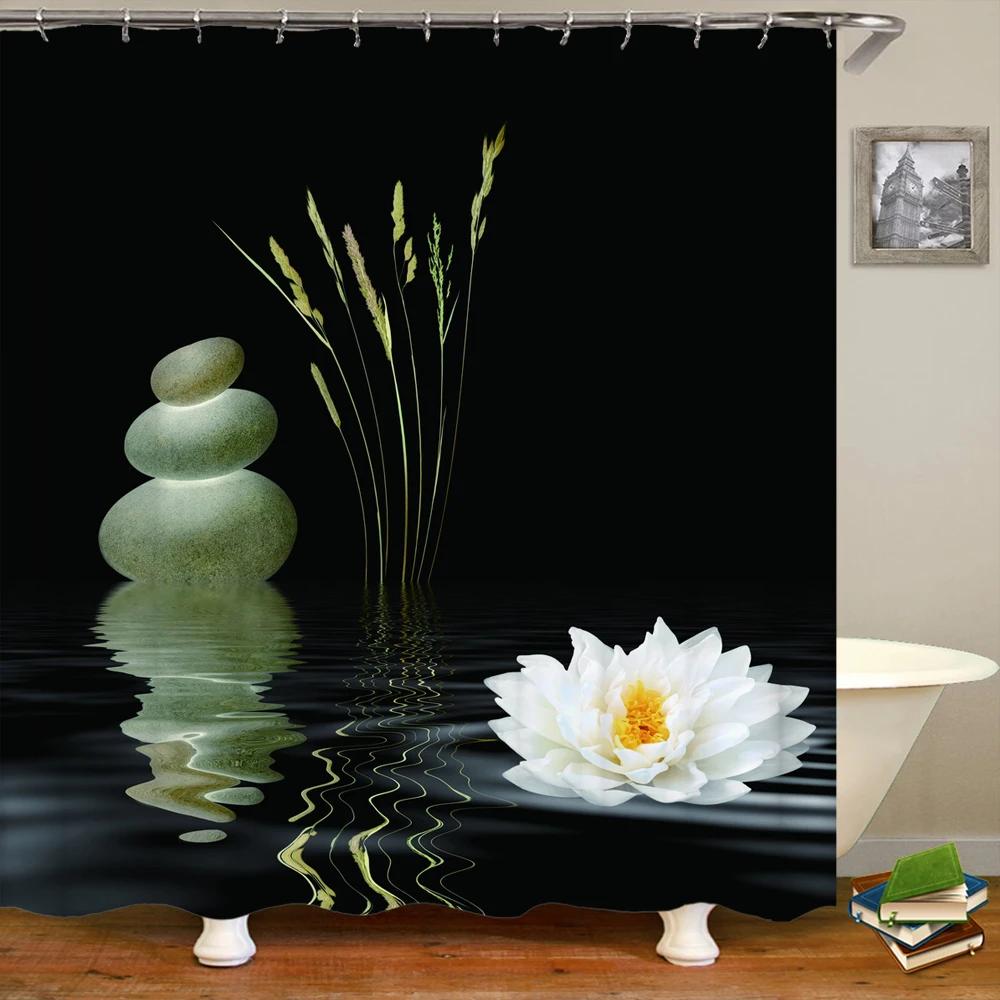 Flowers Plant Pebble Printed Shower Curtain Waterproof Washable Bathroom Decorative Curtain 3D Shower Curtains With Hook 240X180