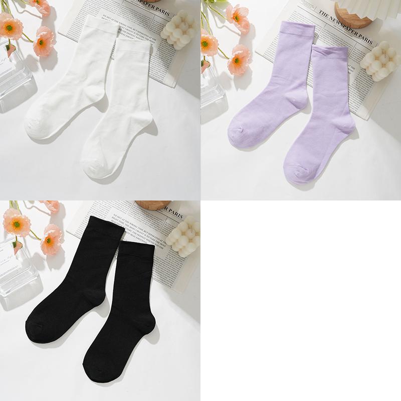 3 Pairs Women Cotton Solid Color Casual Socks Breatable Sports Sox Fashion Middle Tube Socks