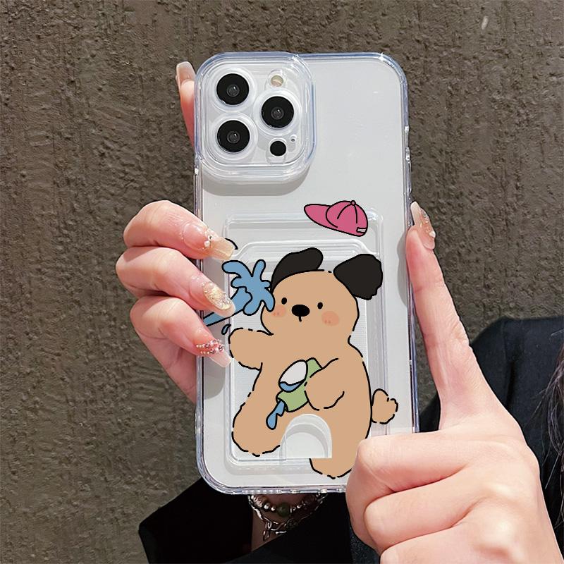 Card Slot Holder Silicone Wallet Pocket Case For iPhone 17 16 14 Pro Max Samsung S23 S24 S25 Honor X8A Oppo Reno 10 11 12 Pro Cover Clear Phone Bumper