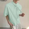 INCERUN Oversized Men Tie Up Short Sleeve Button Down Casual Loose Shirts