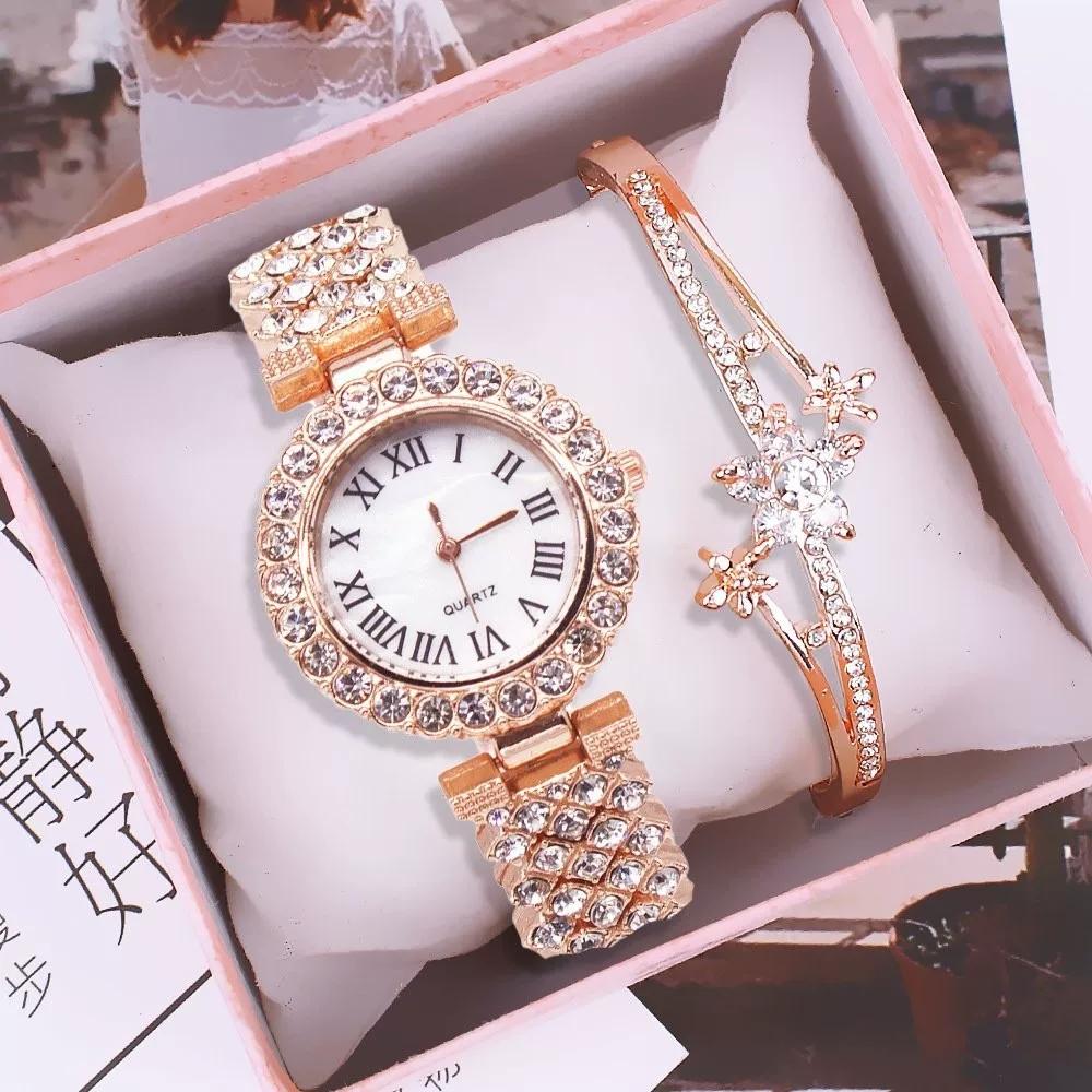 Mom Mother's Day gift light luxury diamond-encrusted watch bracelet set gift box 2026 new fashion luxury women's watch