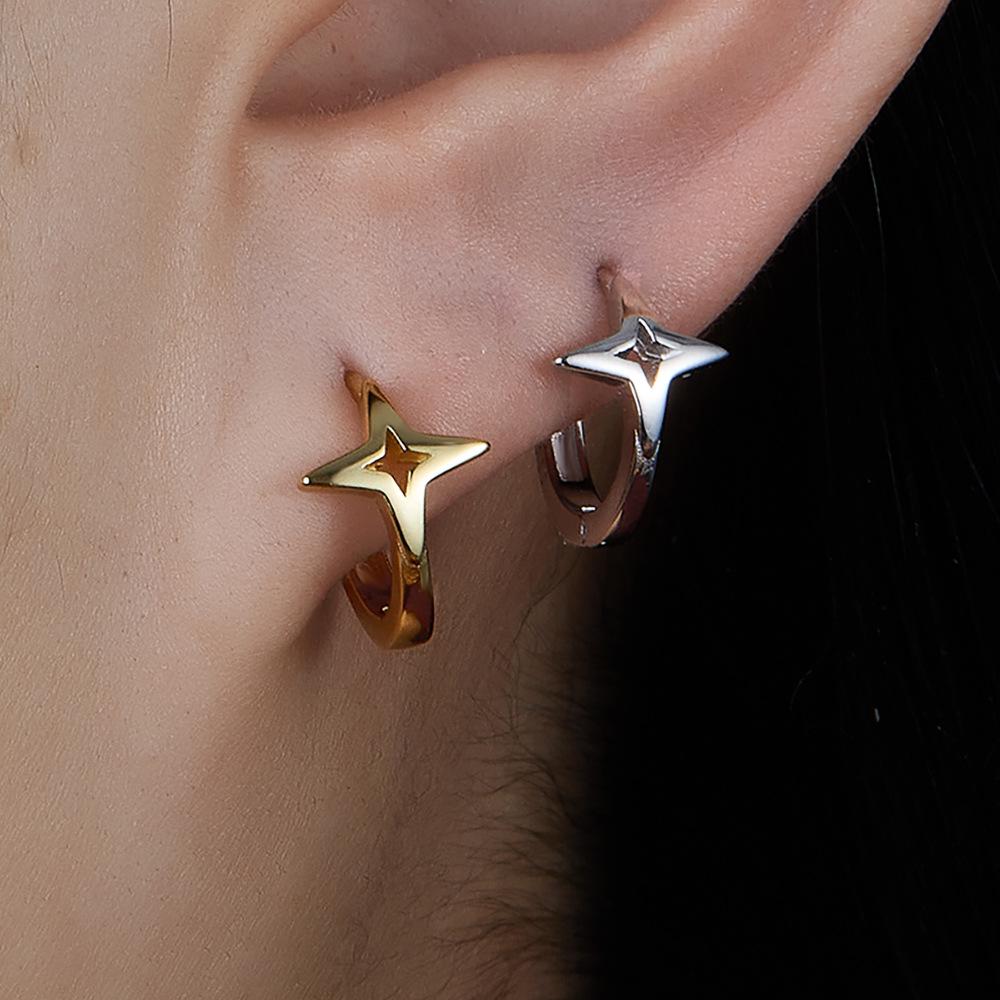 S925 Sterling Silver Versatile Round Star Stud Earrings for Women