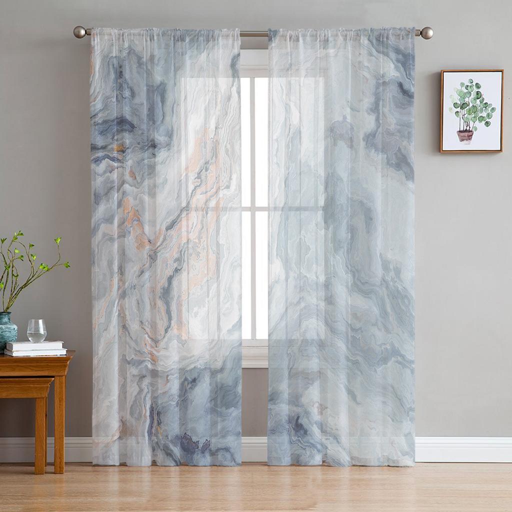 Luxury Tulle Curtains Marble Agate Summer Living Room Kitchen Chiffon Curtain Youth Bedroom Sheer Floor Valance Curtain