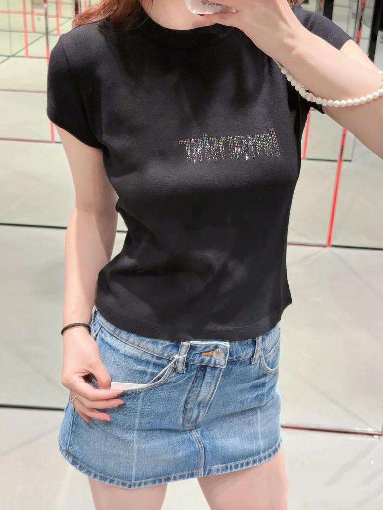 Spring 2026 High Gram Weight Ribbed Slim Fit Short Sleeve T-Shirt - Women's Hot Drilling Design