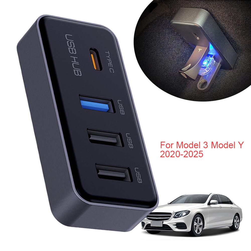 4-in-1 Multi Port Glove Box USB Hub Expansion Dock USB Adapter for Tesla Model 3 Model Y Car Accessories