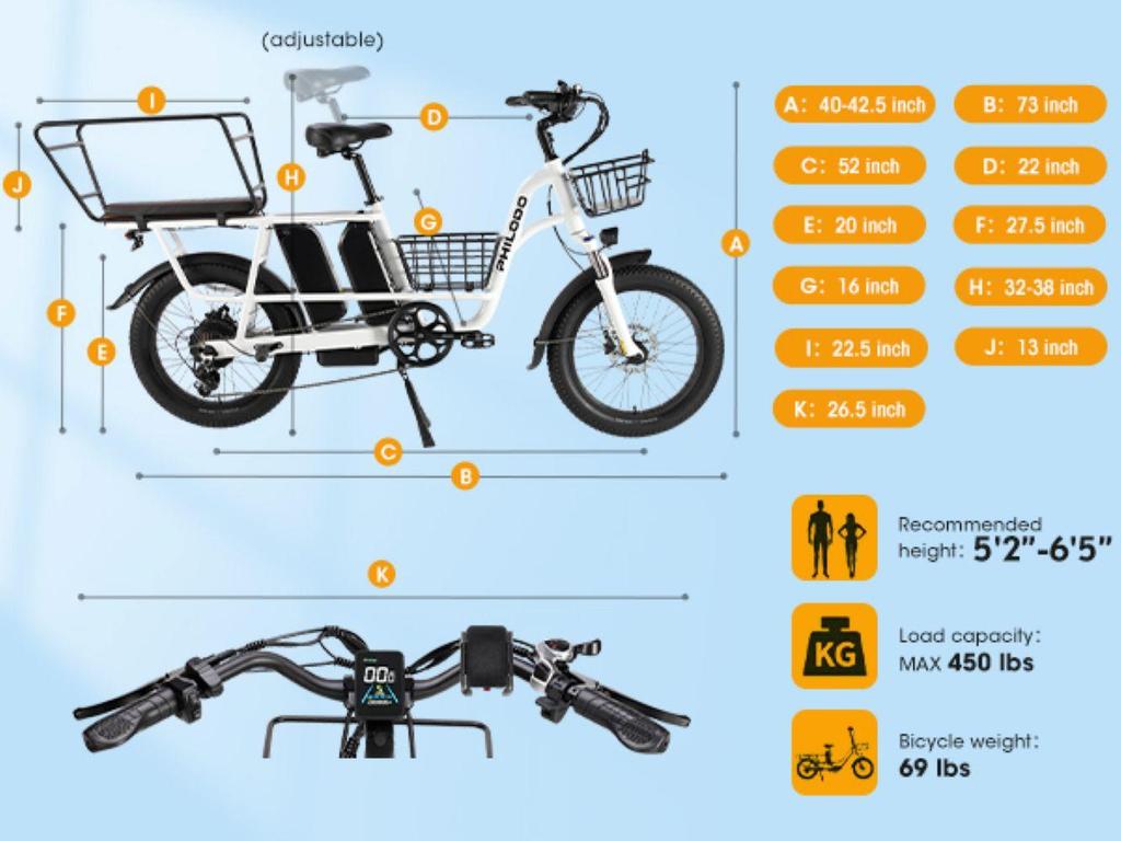 Bicicleta eléctrica PHILODO Traveller, motor de 750W, batería de 48V 35Ah, velocidad máxima 45 km/h, autonomía de 120 km, neumáticos de 20x3.0 pulgadas