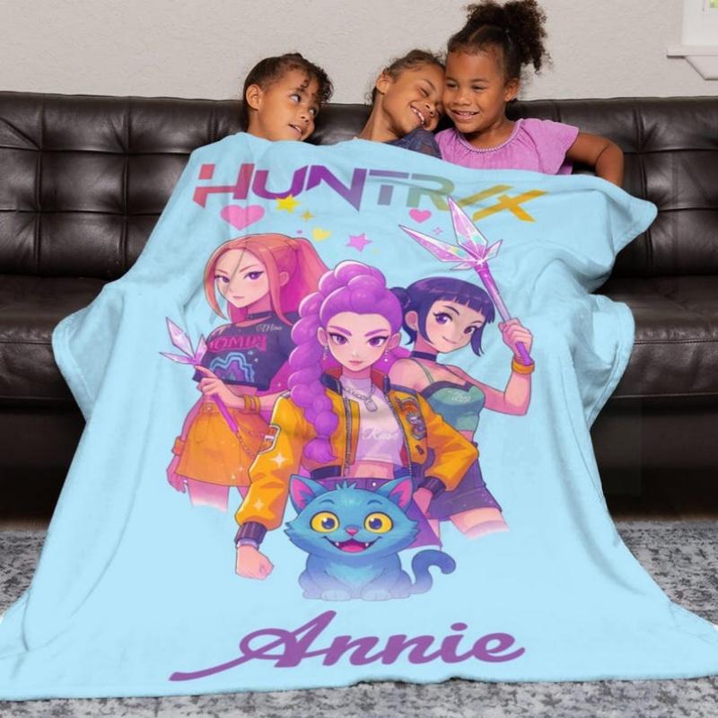 K-POP Custom Name Blanket D-Demon H-Hunters Personalized Gift for Girls Office Camping Nap Leisure Home Decor Birthday Present