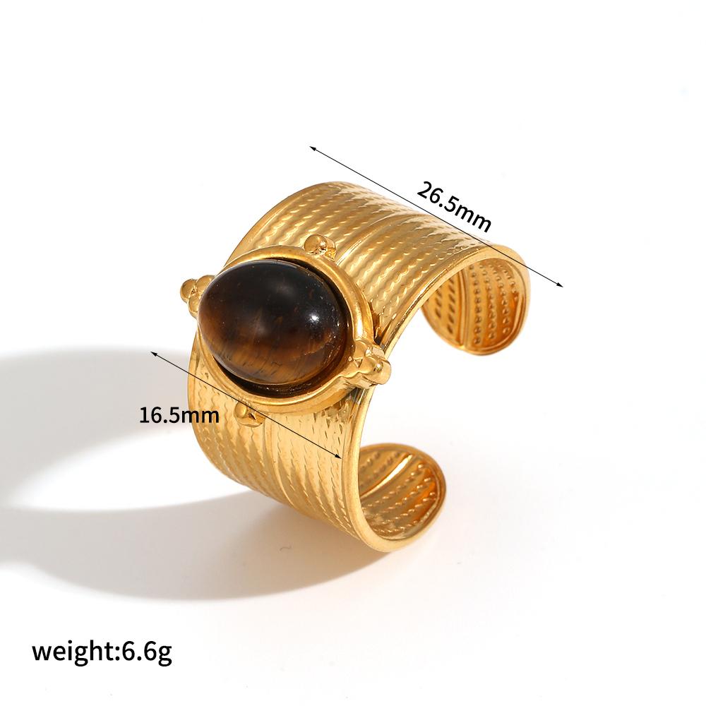 Vintage Natural Tiger s-eye Stone Geometric Gold Plated Stainless Steel Ring Trendy Fashion Ring Jewelry resizable&18k gold plated