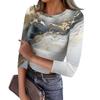 Women's Slim Bottom T-shirt Fashion Casual  Printed Round Neck Pullover Seven Sleeve Top