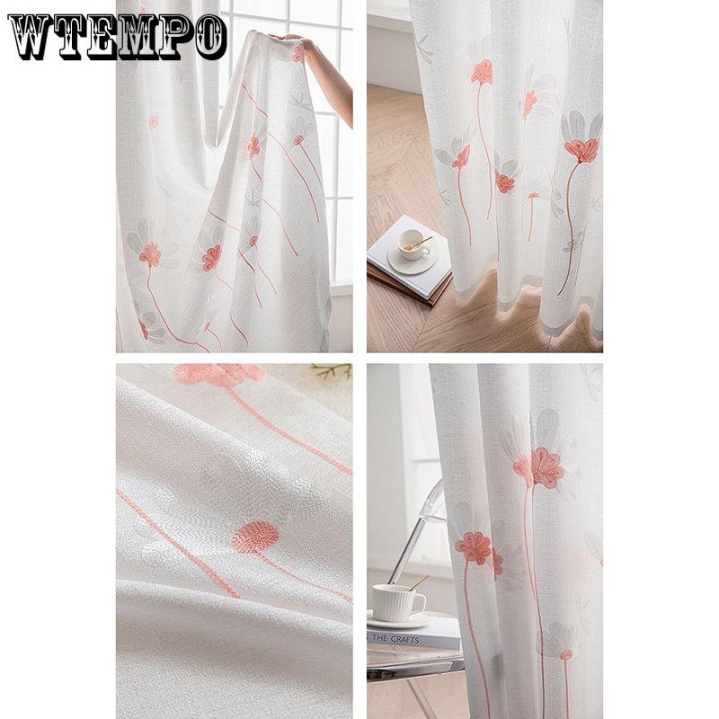WTEMPO 2PCS Semi Shading Window Screen Living Room Bedroom Balcony Finished Curtains Cheap Sun Protection Thickened White Gauze Curtains