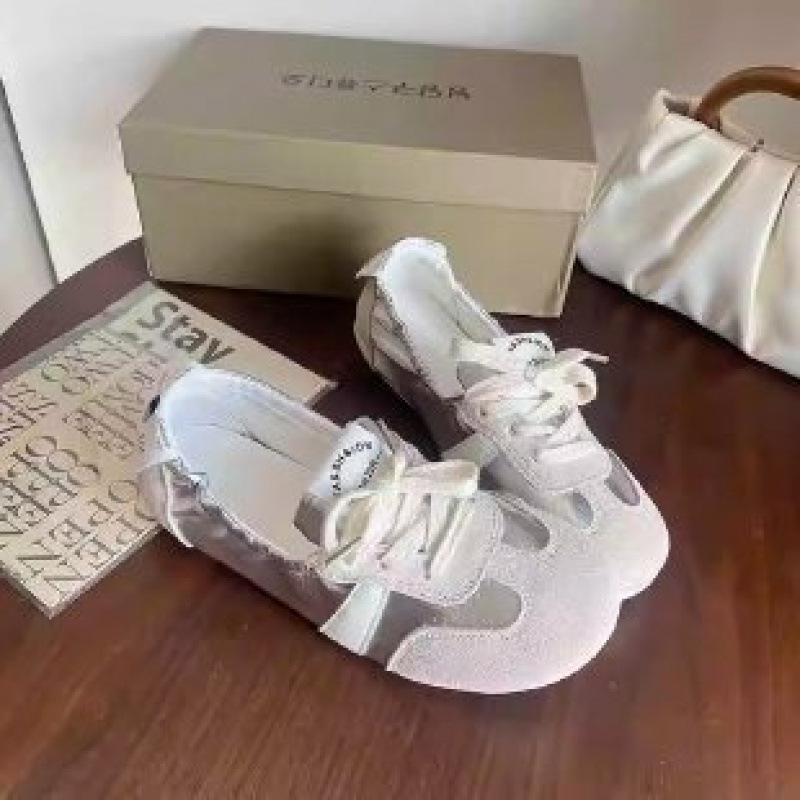 Pantofi de balet francezi de antrenament pentru femei, plat, vară 2024, noi, cu șireturi, respirabili, cu un singur pedal, pantofi albi, pantofi simpli la modă