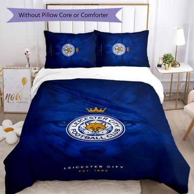 3pcs Leicester City FC Design Cover Set - HD Printed Bedding with 1 Cover and 2 Pillowcases - Perfect for Home and Dorm Decor