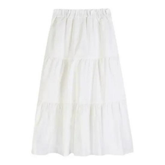 White Women's High-Waisted A-Line Midi Skirt, Slimming and Elastic Waist, Korean Style for Summer 2026