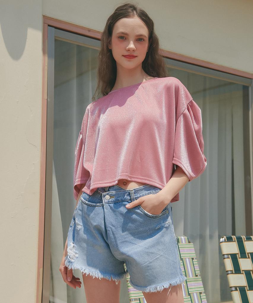 UNKNOWN PLANET Up-232 Asymmetrical Denim Shorts Light Blue