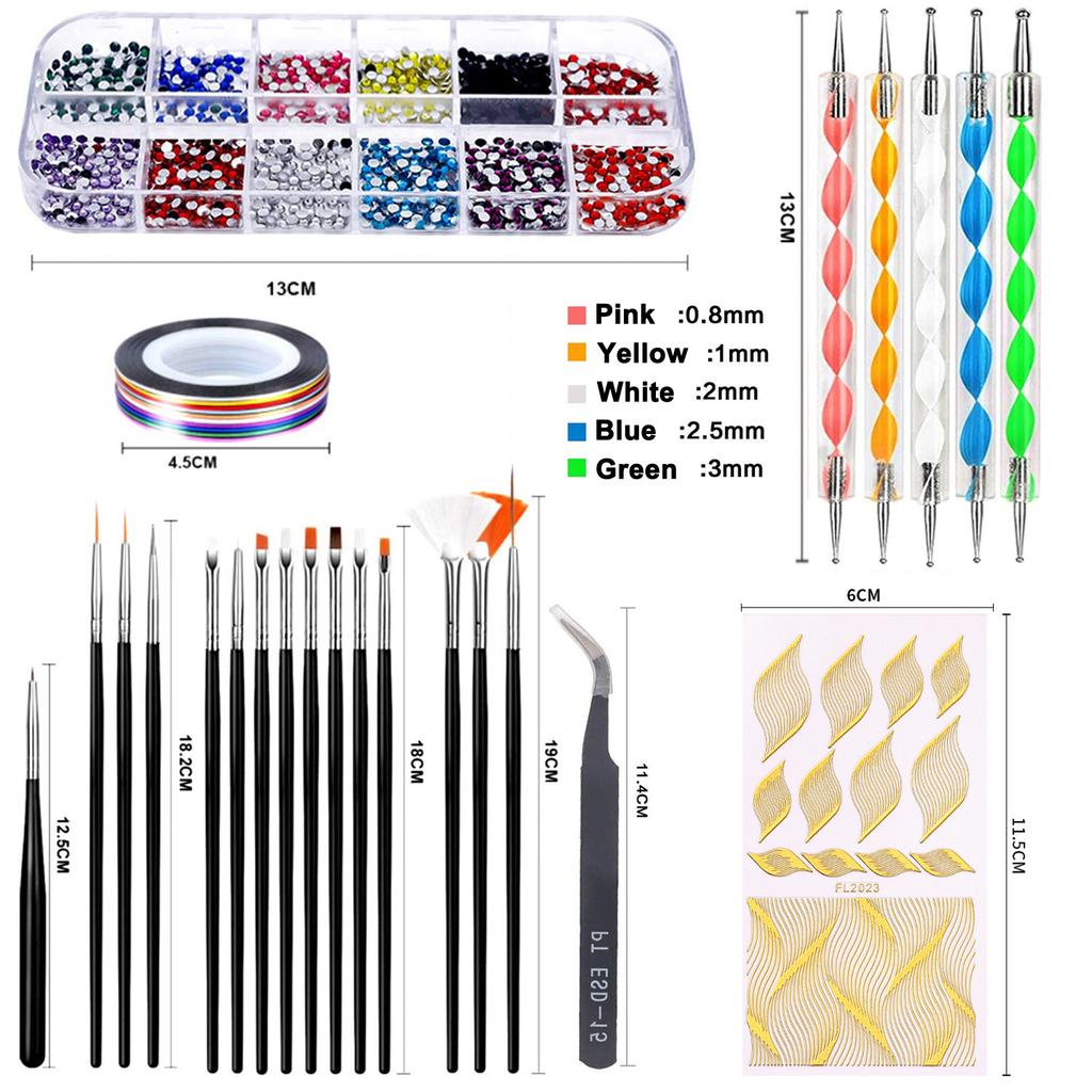 Nail Art Accessories Set Nail Decoration Kit 15Pcs Nail Pens 5Pcs Dual-ended Dotting Pens Nail
