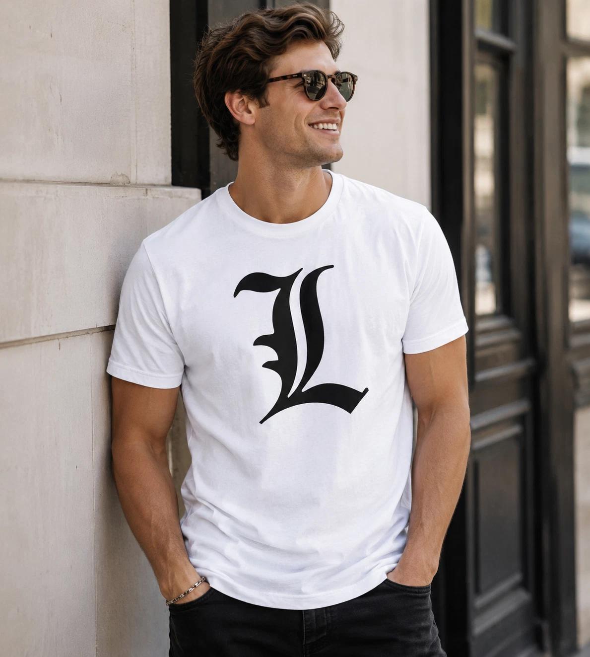 Death Note L Symbol Anime T-Shirt Gothic Manga Light Unisex Graphic Tee Top XXL