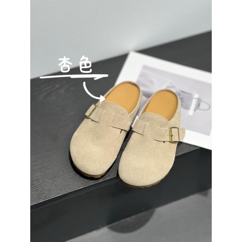Retro baotou half-drag women wear autumn new comfortable lazy shoes thick-soled inner height-increasing slippers