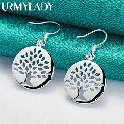 925 Sterling Silver Round Hollow Tree Of Life Earrings for Women Jewelry