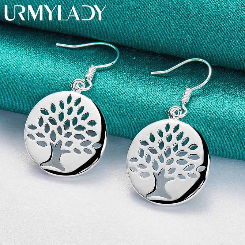 Boucles d'oreilles arbre de vie rondes creuses en argent Sterling 925 pour femmes, bijoux ME053