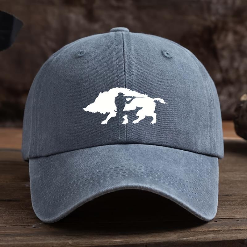 Mens Distressed Vintage Hunting Baseball Cap with Bear and Polar Bear Print Rich Texture Dark Tactical Style SixPanel Design 1pc
