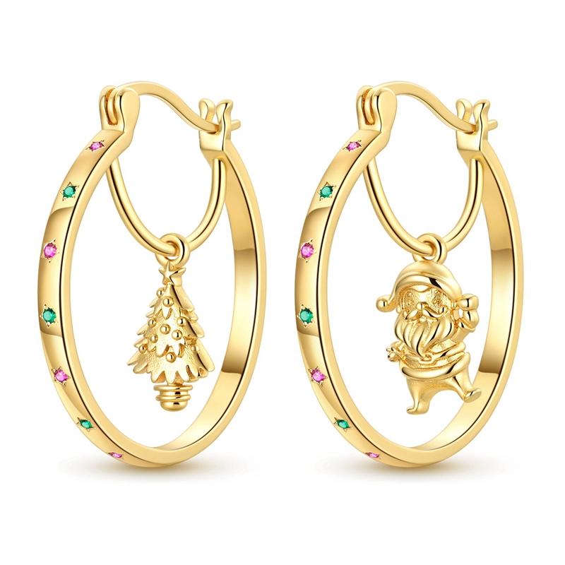 Red Series Original 925 Sterling Silver Snowflake Christmas Hoop Earrings For Women Wedding Christmas Festive Jewelry Gift