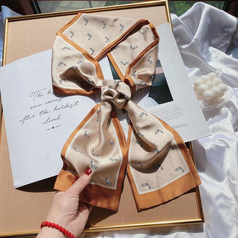 Luxury Design Women Summer Long Silk Scarf Hair Headband Foulard Skinny Bag Scarves Neckerchief Lady Shirt Decorative Streamers