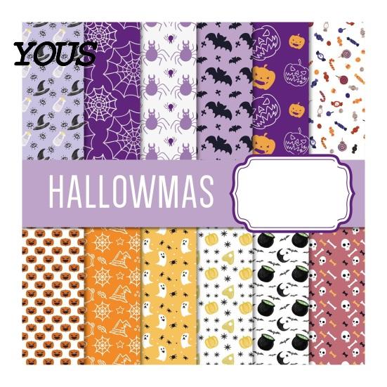 Paper Crafting Halloween Supplies 12 Sheets Scrapbook Set, 6x6in Double-Sided Craft Paper, Pumpkin Ghost Bat Pattern Decorative for Journal,