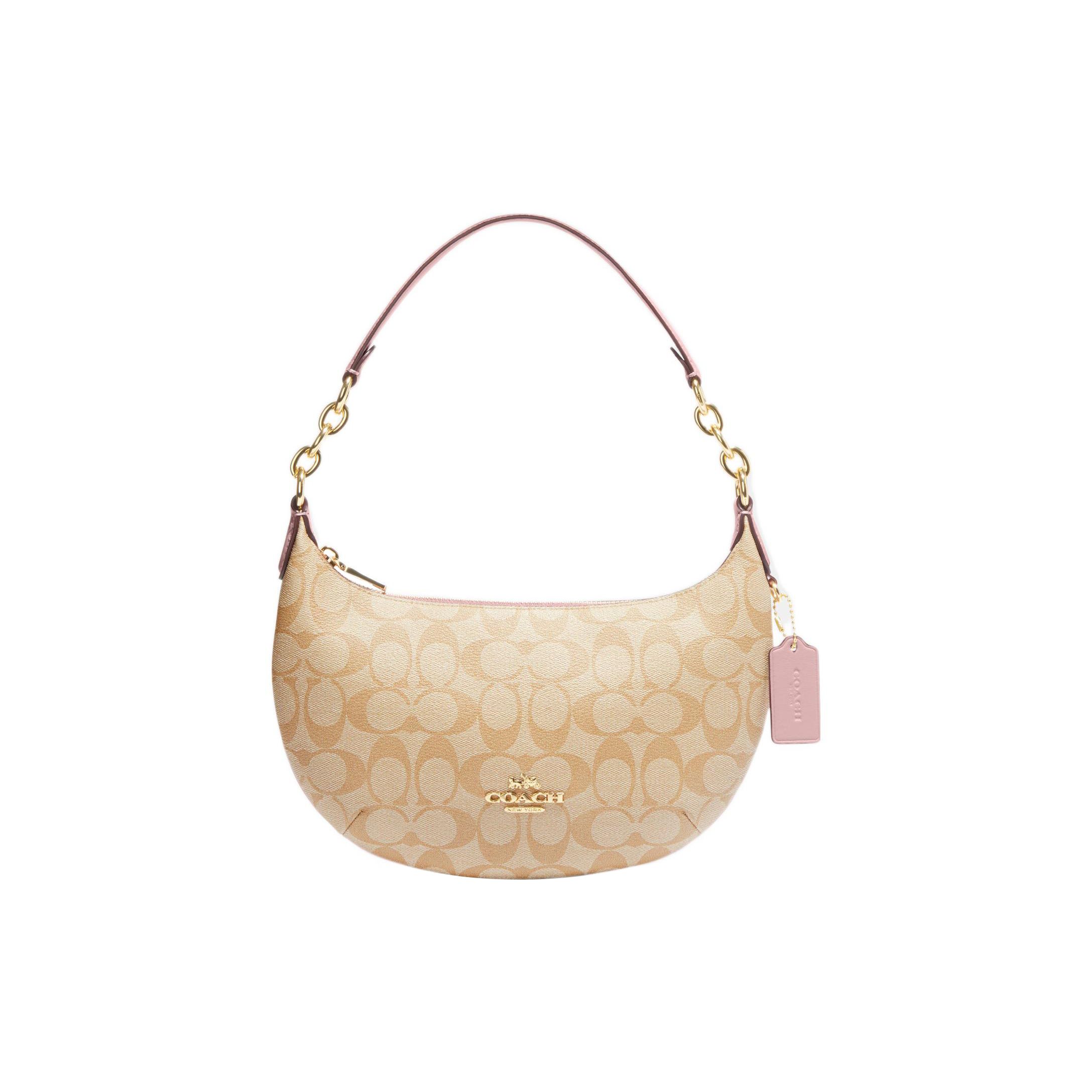 Coach Women's White Payton 28 Classic Monogram Zipper Closure Faux Leather Half Moon Bag Handbags Ce620-Imv3c