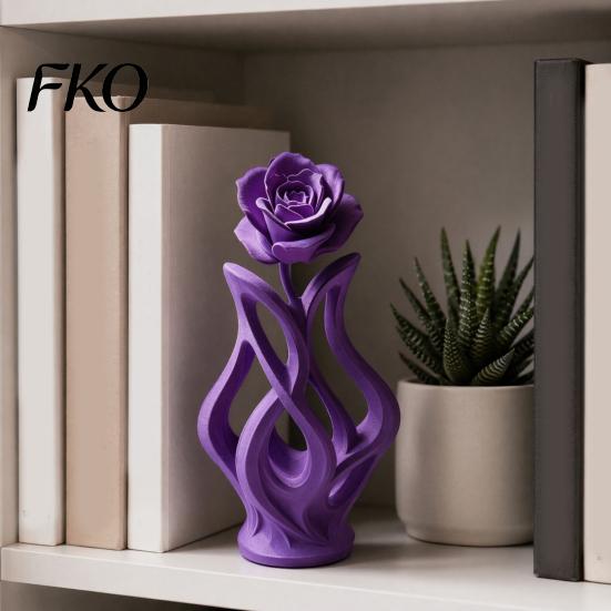 Platzsparende Schreibtischdekoration 3D-gedruckte Rosen-Skulptur, Hohlvase Blumenkunst-Figur mit matter Oberfläche, Künstlerische Blumenskulptur Minimalistisch