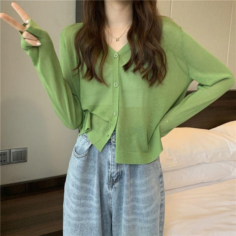2024 Korean Style V-Neck Loose Knit Cardigan - Spring & Autumn Women's Long Sleeve Outerwear