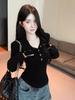 Women's Spicy Girl Style Stand-Collar Slimming Slim-Fit Long-Sleeve T-Shirt, Autumn/Winter, Stylish Waist-Cinching Base Layer