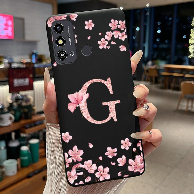 Black Case For ZTE Blade A53/A53+/Blade A53 Pro Flower Printing Initial Letters Phone Casing Soft Silicone Protective Back Cover