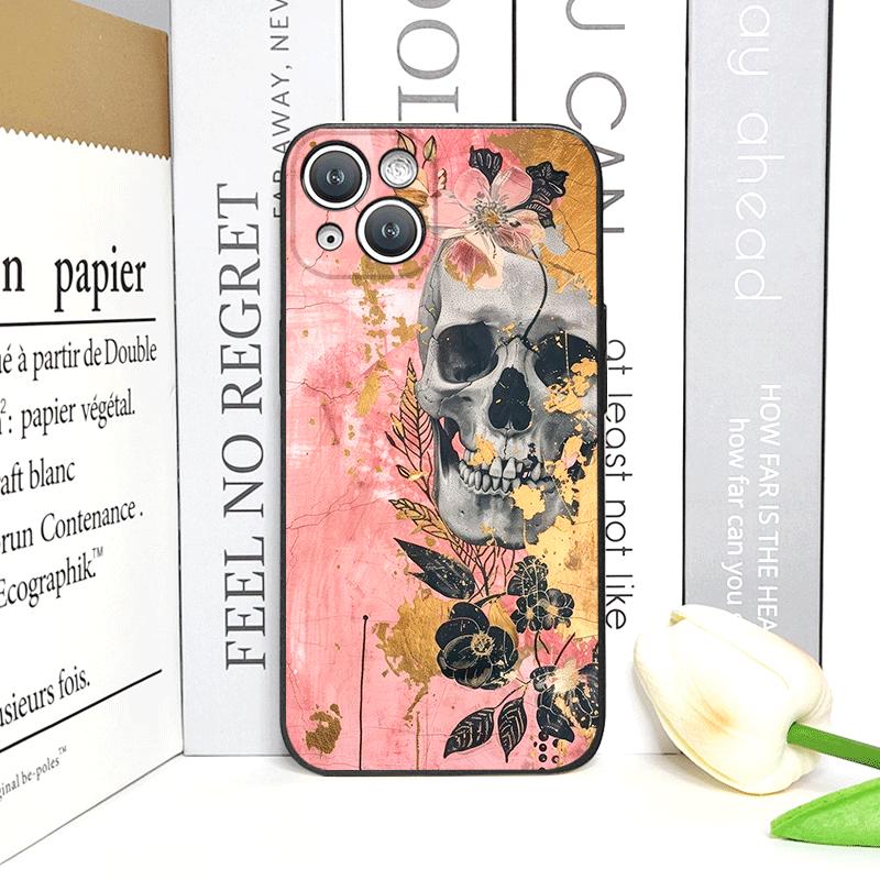 Retro Gothic Night Flower Skull Head Printed Phone Case for iPhone 17 16 12 11 14 Plus 13 14 15 Pro Max Mini X Floral Soft Cover