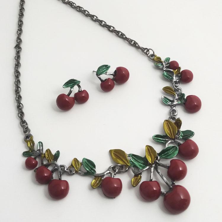 Top-Selling Cherry Necklace & Earring Set - Women's Trendy Choker Accessories