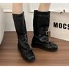 New Style Women's High Boots Round Toe Butterfly-Knot Decoration Solid Color Slip on Mary Jane Loose Mid-Calf Boots Female