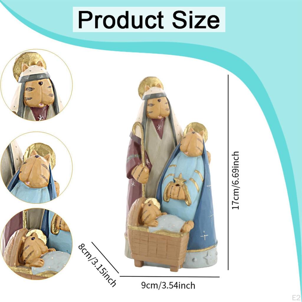 Cat Nativity Figurine Ornament Religious Decor Funny Animals Holy Family Statue for Holiday