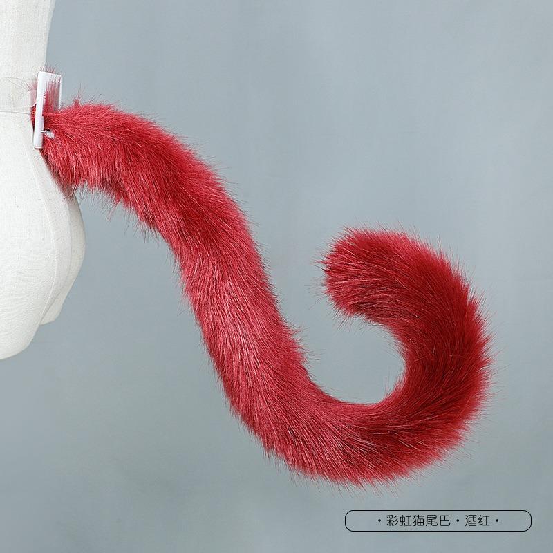 A Cute Cat Rainbow Cat Tail Cosplay Jewelry Handmade Simulation Beast Ear Tail Accessories