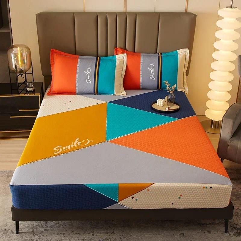 Cute Teddy Bear Pattern Fitted Sheet Set 100% Cotton Anti-slip Mattress Cover with Pillowcases Home Bedding Set for Boys Girls