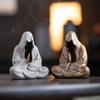 Sitting Buddha Statue Tea Pet Ceramic Faceless Zen Figurine Handmade Kung Fu Tea Set Feng Shui Decor for Home Office Meditation Desk Ornament