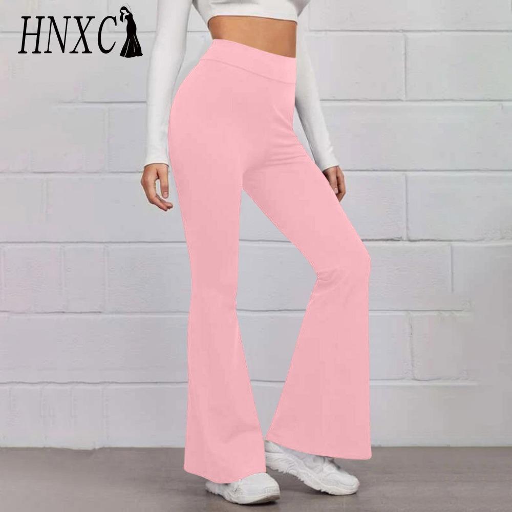 HNXC 14 Colors Women Elastic Waist High Waist Trousers Ladies Solid Color Sports Flared Pants Streetwear