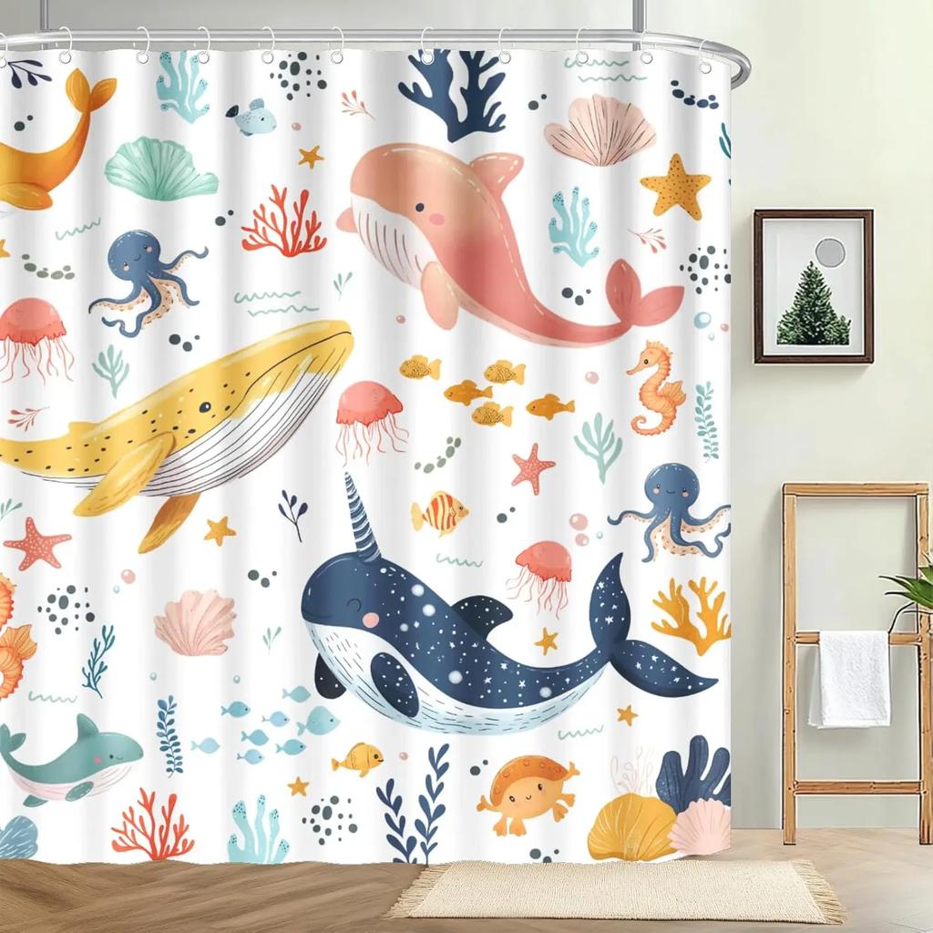 Hello Spring Shower Curtain for Bathroom Colorful Flowers Waterproof Polyester Fabric with Hooks for Bath Decoration 72x72 in