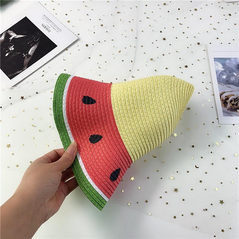 Parent-child Printed Fruit Straw Hat Children Adult Color Matching Sunscreen Beach Hats Outdoor Travel Foldable Fisherman Cap