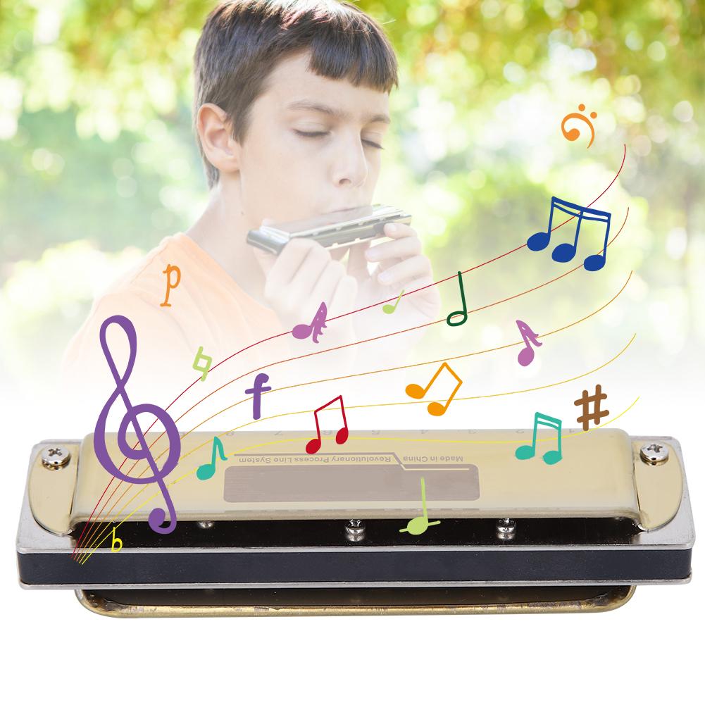 10-Loch Mundharmonika Blues F-Dur Harp Wind Musikinstrument Anfänger Übung KS-10BHGold