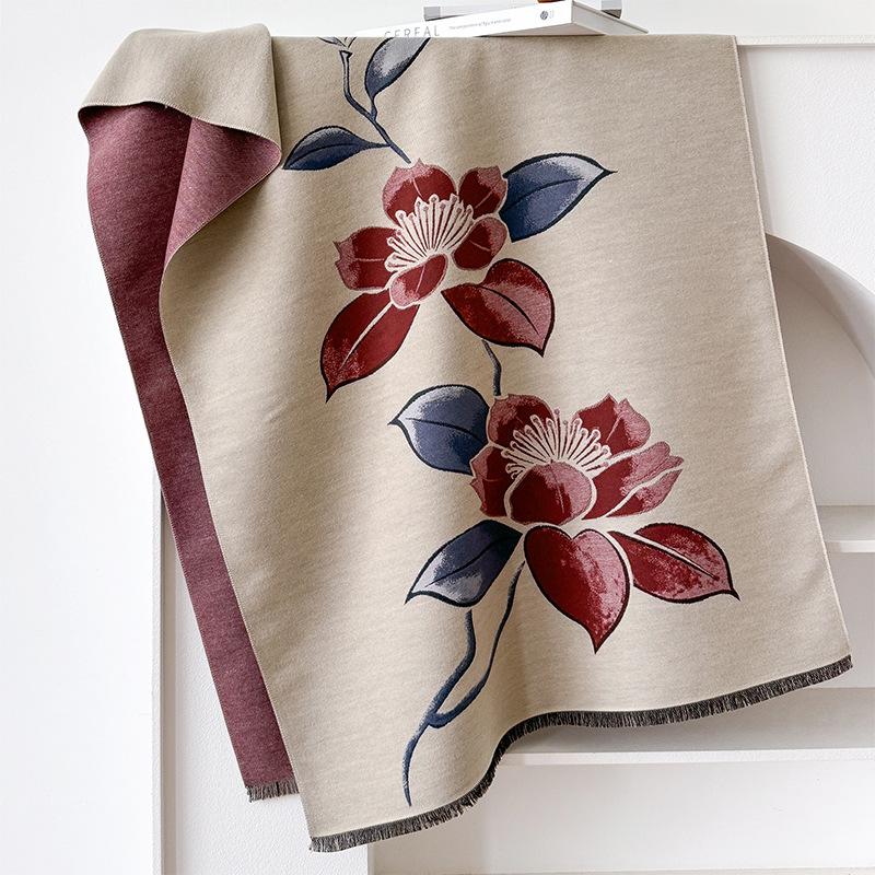 Mädchenhafter Stil einfache Kamelie Mori Kontrastfarben doppelseitiger Imitatkashmir-Schal Winterschal