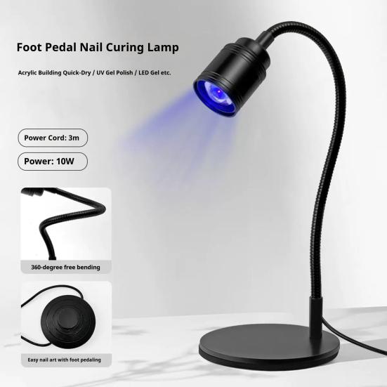 UV LED Nail Lamp with Foot Pedal Switch USB Powered Flexible Gooseneck Gel Polish Drying Curing Light Manicure Dryer with Heavy Duty Base