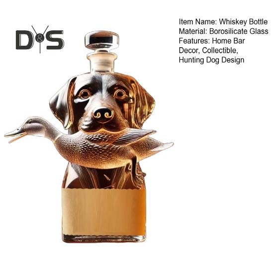 Hunting Dog Whiskey Decanter 3D Engraved Duck Hunter Dog Glass Bottle Animal Whiskey Bottle Wine Container for Men Dad Home Bar Decor