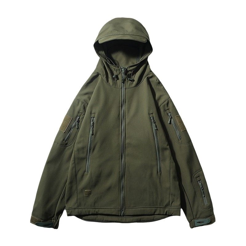 Niaojia Outdoor Soft Shell Workwear Tactical Jacket for Men, Autumn and Winter Fleece-Lined Thickened Functional Coat, Export Men s Jacket Army Green 4XL
